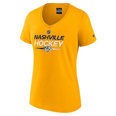 Women's Fanatics Gold Nashville Predators Authentic Pro Primary V-Neck T-Shirt