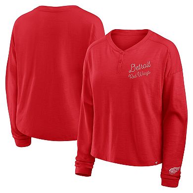 Women's Fanatics Red Detroit Red Wings Oversized All Out Effort Long Sleeve Henley T-Shirt