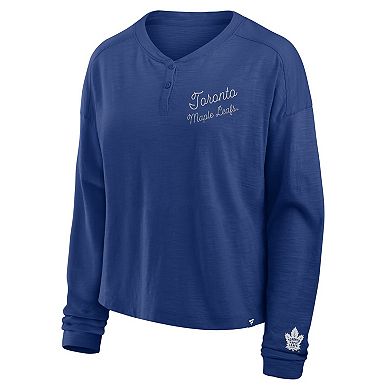 Women's Fanatics Blue Toronto Maple Leafs Oversized All Out Effort Long Sleeve Henley T-Shirt