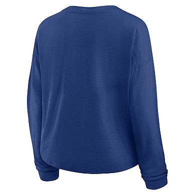Women's Fanatics Blue Toronto Maple Leafs Oversized All Out Effort Long Sleeve Henley T-Shirt