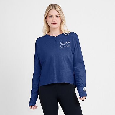 Women's Fanatics Blue Toronto Maple Leafs Oversized All Out Effort Long Sleeve Henley T-Shirt