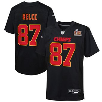 Youth Nike Travis Kelce Carbon Black Kansas City Chiefs Super Bowl LIX Patch Fashion Game Jersey