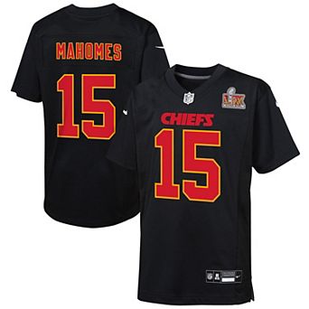 Youth Nike Patrick Mahomes Carbon Black Kansas City Chiefs Super Bowl LIX Patch Fashion Game Jersey