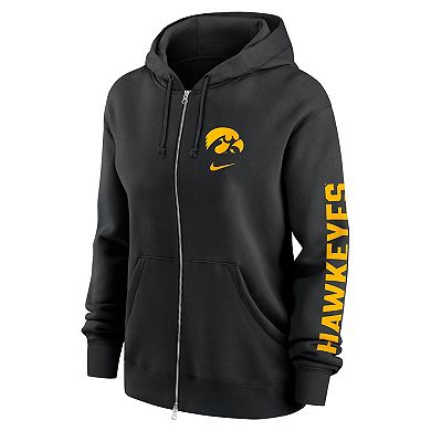 Women's Nike Black Iowa Hawkeyes Oversize Lockup Phoenix Full-Zip Hoodie Jacket