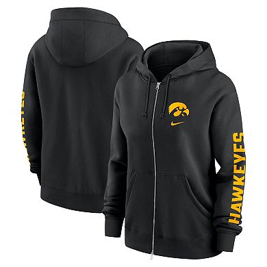 Women's Nike Black Iowa Hawkeyes Oversize Lockup Phoenix Full-Zip Hoodie Jacket