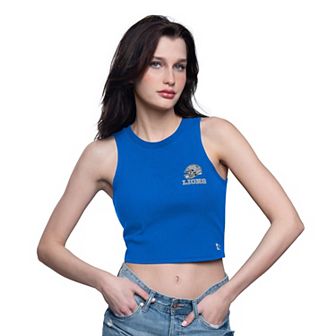 Women's Starter Blue Detroit Lions Show Up Cropped Tank Top