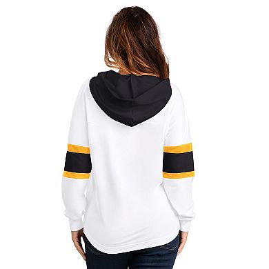 Women's G-III 4Her by Carl Banks White Boston Bruins Goal Zone Long Sleeve Lace-Up Hoodie T-Shirt
