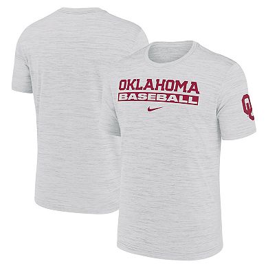 Men's Nike Ash Oklahoma Sooners Velocity Baseball Wordmark Stack Dri-FIT T-Shirt