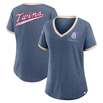Women's Fanatics Navy Minnesota Twins Binge Worthy Stadium Slub V-Neck T-Shirt