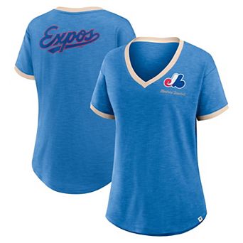 Women's Fanatics Blue Montreal Expos Cooperstown Collection Binge Worthy Stadium Slub V-Neck T-Shirt