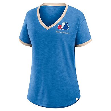 Women's Fanatics Blue Montreal Expos Cooperstown Collection Binge Worthy Stadium Slub V-Neck T-Shirt