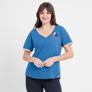 Women's Fanatics Blue Montreal Expos Cooperstown Collection Binge Worthy Stadium Slub V-Neck T-Shirt