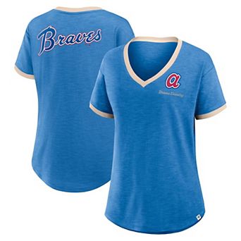 Women's Fanatics Royal Atlanta Braves Binge Worthy Stadium Slub V-Neck T-Shirt