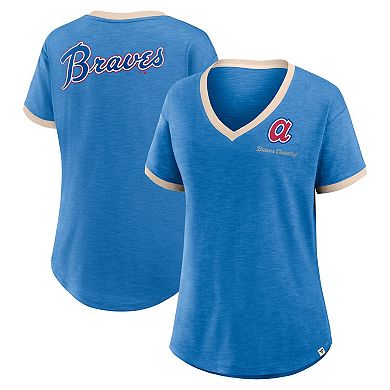 Women's Fanatics Royal Atlanta Braves Binge Worthy Stadium Slub V-Neck T-Shirt