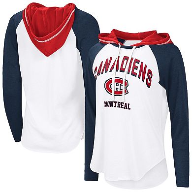Women's G-III 4Her by Carl Banks White Montreal Canadiens VIP Raglan Long Sleeve Hoodie T-Shirt