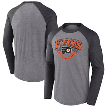 Men's Fanatics Heather Gray/Heather Charcoal Philadelphia Flyers Goal Crease Raglan Tri-Blend Long Sleeve T-Shirt