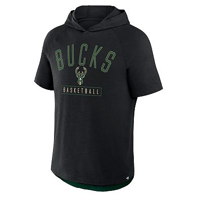 Men's Fanatics Black Milwaukee Bucks Pass Legend Raglan Hoodie T-Shirt