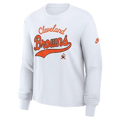 Women's Nike White Cleveland Browns Essential Long Sleeve Boxy T-Shirt
