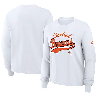 Women's Nike White Cleveland Browns Essential Long Sleeve Boxy T-Shirt
