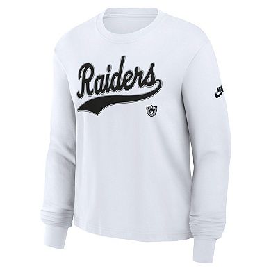 Women's Nike White Las Vegas Raiders Essential Long Sleeve Boxy T-Shirt