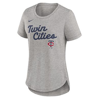 Women's Nike Heather Gray Minnesota Twins Script Tri-Blend T-Shirt