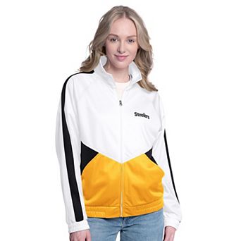 Women's G-III 4Her by Carl Banks White/Black Pittsburgh Steelers Rally Rhinestone Full-Zip Track Jacket
