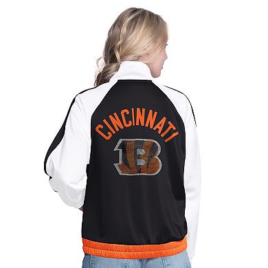 Women's G-III 4Her by Carl Banks White/Black Cincinnati Bengals Rally Rhinestone Full-Zip Track Jacket