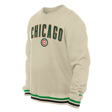 Men's New Era Cream Chicago Cubs St. Patrick's Day Twill Pullover Sweatshirt