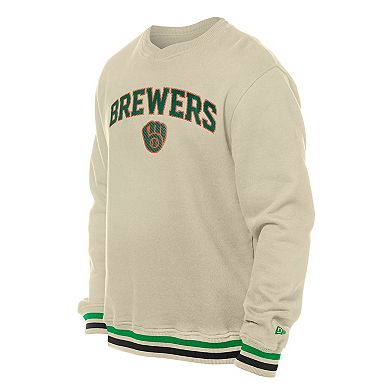 Men's New Era Cream Milwaukee Brewers St. Patrick's Day Twill Pullover Sweatshirt