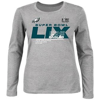 Women's Fanatics Heather Gray Philadelphia Eagles Super Bowl LIX Plus Size Quick Pass Long Sleeve Scoop Neck T-Shirt