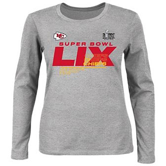 Women's Fanatics Heather Gray Kansas City Chiefs Super Bowl LIX Plus Size Quick Pass Long Sleeve Scoop Neck T-Shirt