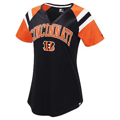 Women's Starter Black Cincinnati Bengals Game On Notch Neck Raglan T-Shirt