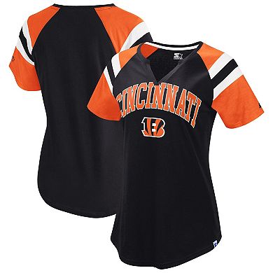 Women's Starter Black Cincinnati Bengals Game On Notch Neck Raglan T-Shirt