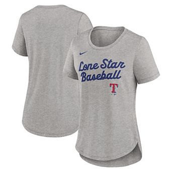 Women's Nike Heather Gray Texas Rangers Script Tri-Blend T-Shirt