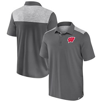 Men's Fanatics Gray Wisconsin Badgers Iconic Brushed Blocked Polo