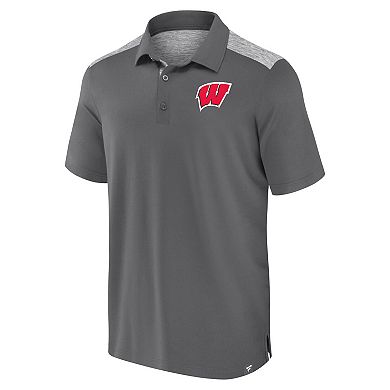 Men's Fanatics Gray Wisconsin Badgers Iconic Brushed Blocked Polo