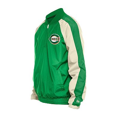 Men's New Era Kelly Green Cincinnati Reds St. Patrick's Day Ripstop Raglan Quarter-Zip Windbreaker