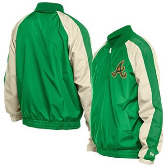 Men's New Era Kelly Green Atlanta Braves St. Patrick's Day Ripstop Raglan Quarter-Zip Windbreaker