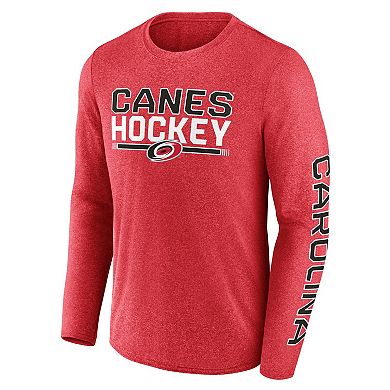 Men's Fanatics Heather Red Carolina Hurricanes Sweep Iconic Synthetic Long Sleeve T-Shirt