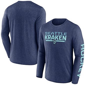 Men's Fanatics Heather Deep Sea Blue Seattle Kraken Sweep Iconic Synthetic Long Sleeve T-Shirt