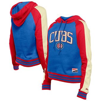 Women's New Era Royal Chicago Cubs Cooperstown Collection Cropped Raglan Pullover Hoodie
