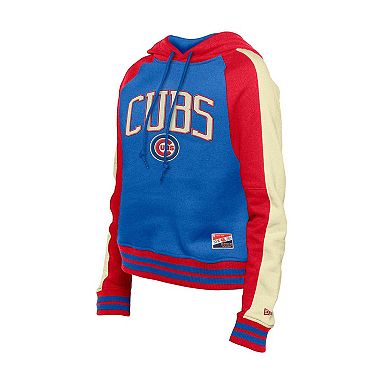 Women's New Era Royal Chicago Cubs Cooperstown Collection Cropped Raglan Pullover Hoodie