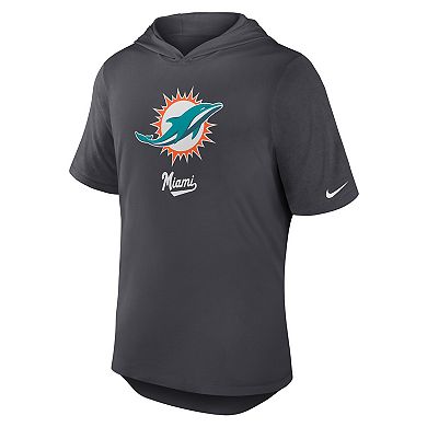 Men's Nike Anthracite Miami Dolphins Tri-Blend Performance Hoodie T-Shirt