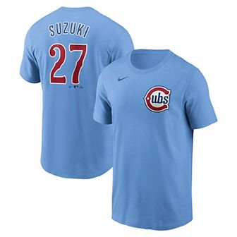 Men's Nike Seiya Suzuki Baby Blue Chicago Cubs Fuse Name & Number T-Shirt