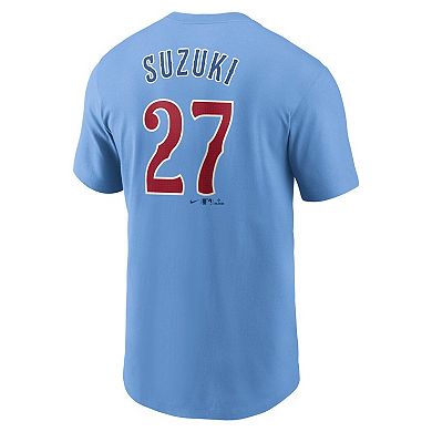 Men's Nike Seiya Suzuki Baby Blue Chicago Cubs Fuse Name & Number T-Shirt