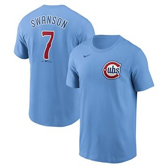 Men's Nike Dansby Swanson Light Blue Chicago Cubs Fuse Name & Number T-Shirt