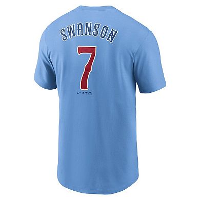 Men's Nike Dansby Swanson Light Blue Chicago Cubs Fuse Name & Number T-Shirt