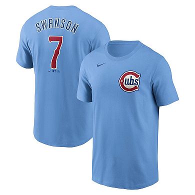 Men's Nike Dansby Swanson Light Blue Chicago Cubs Fuse Name & Number T-Shirt