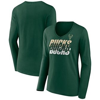 Women's Fanatics Hunter Green Milwaukee Bucks Iconic Tumble Long Sleeve V-Neck T-Shirt