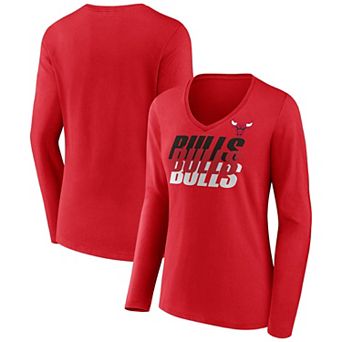 Women's Fanatics Red Chicago Bulls Iconic Tumble Long Sleeve V-Neck T-Shirt